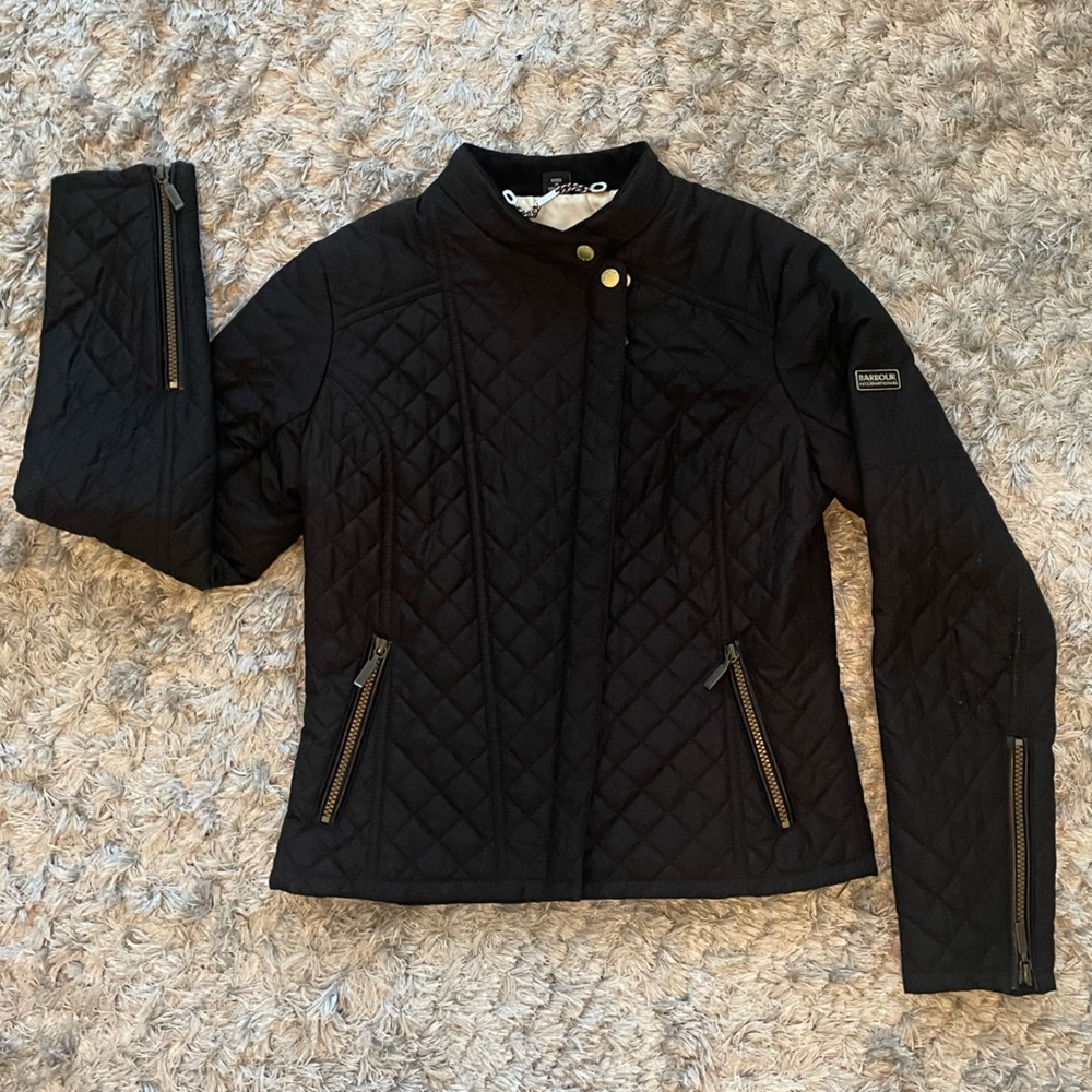 black Barbour padded quilted fitted jacket coat